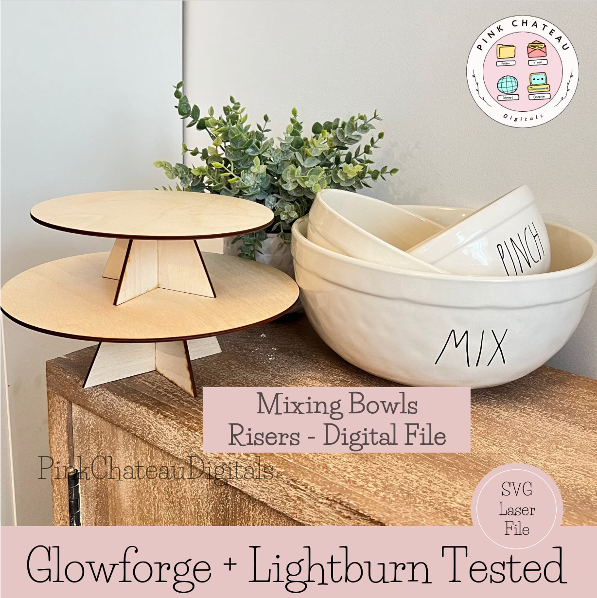 1/8" SVG Digital Cut File Acrylic or Wood Risers Compatible w/ Rae Dunn Mixing Bowls | Glowforge / Thunder Laser Lightburn Tested